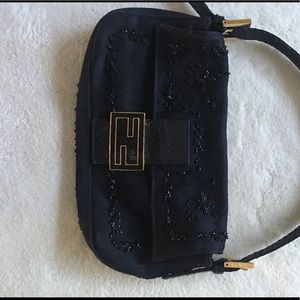 Fendi Vintage Baguette Black silk Bag